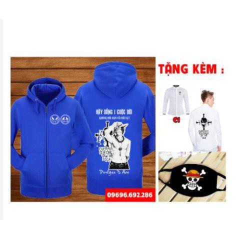 Áo khoác nỉ Ace One Piece màu xanh đẹp cực ngầu giá tận xưởng