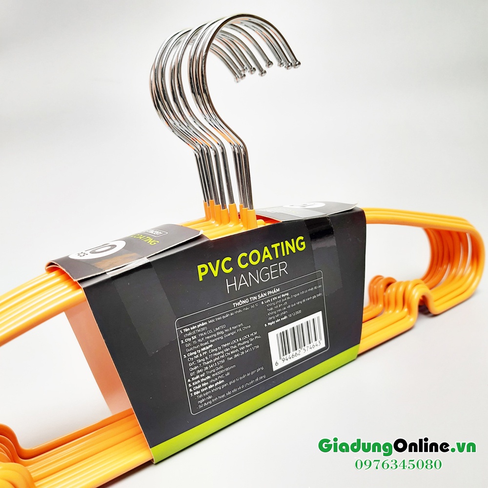 Bộ 10 Móc Treo Quần Áo Ettom Bằng Kim Loại Bọc Nhựa PVC Lock&Lock ETM391 - Hàng chính hãng