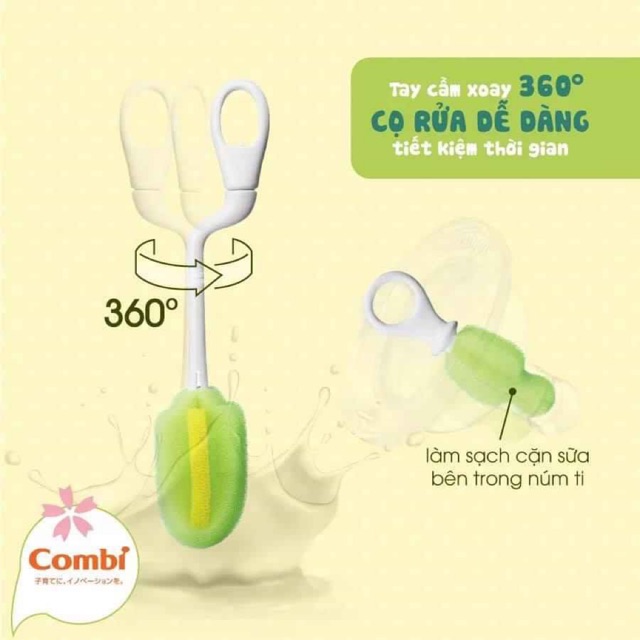 Cọ bình ComBi hàng Nhật Bản [tặng kèm cọ núm]