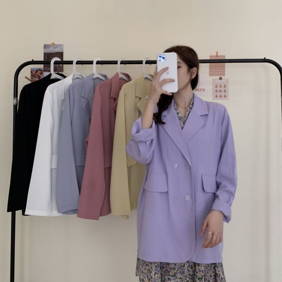 Áo Khoác Blazer Mỏng Dáng Rộng 2022 Màu Tím/Trắng/Hồng Thời Trang Xuân Hè Cho Nữ