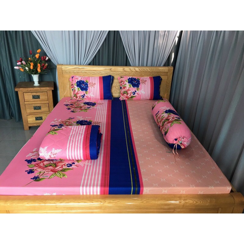 Bộ drap thun❤️FREESHIP❤️ ga thun lạnh Hàn Quốc mẫu hoa Chnel(1 ga, 2 vỏ nằm, 1 vỏ ôm)