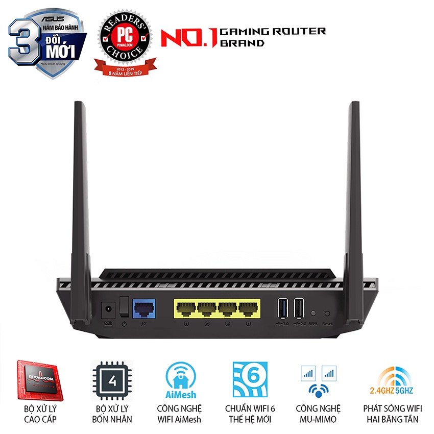 Router Wifi Asus RT-AX56U Chuẩn AX1800 Dual Band WiFi 6 - Hàng Chính Hãng