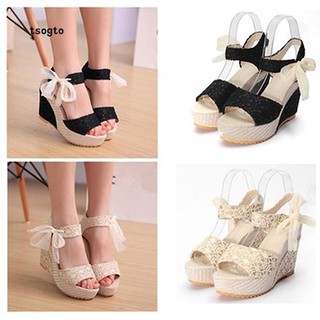 Giày Sandal Đế Xuồng Đính Nơ Xinh Xắn Cho Nữ