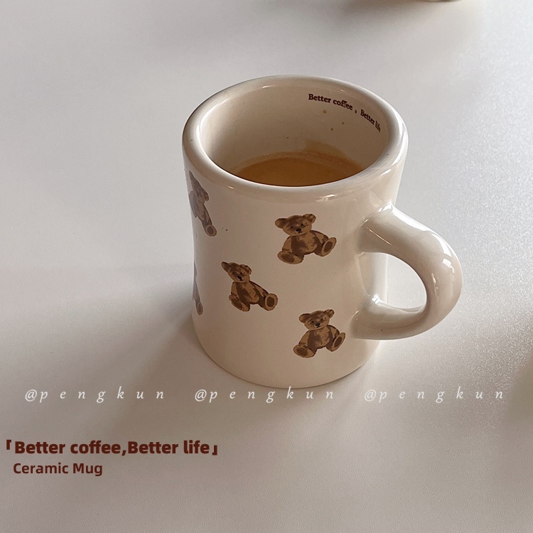 Cốc uống nước cà phê sữa cho bữa sáng kiểu Pháp bằng gốm họa tiết gấu kem mũm mĩm dễ thương