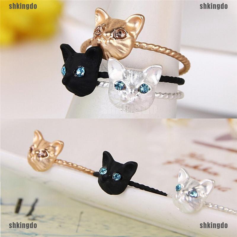 Nhẫn hợp kim hình mèo đính đá dễ thương