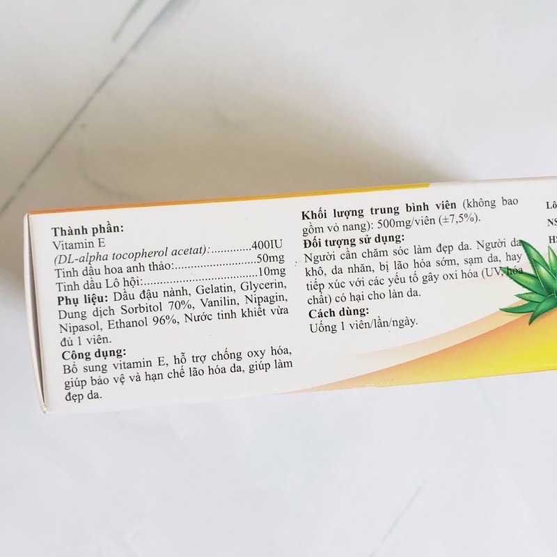 (Date 5/23) Vitamin E-natre 400IU- Tinh dầu lô hội, bổ sung Vit E, chống lão hoá da