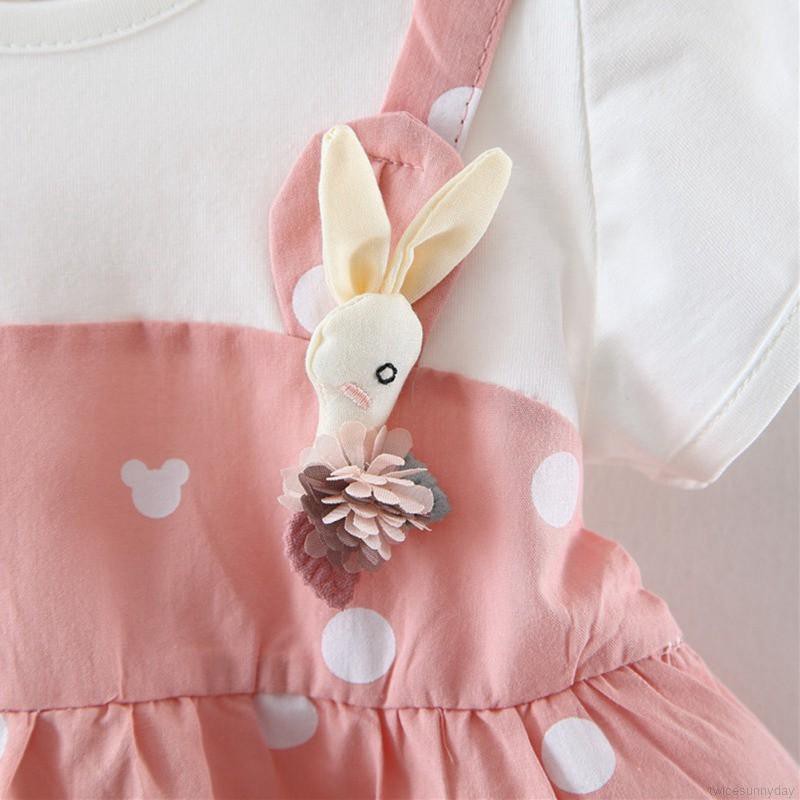 Đầm cotton ngắn tay , in họa tiết chấm bi cho bé gái