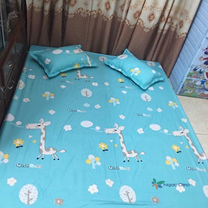 Combo ga vỏ gối vỏ gối ôm poly cotton mẫu hươu xanh cho nệm 1m2, 1m6, 1m8, 2m2