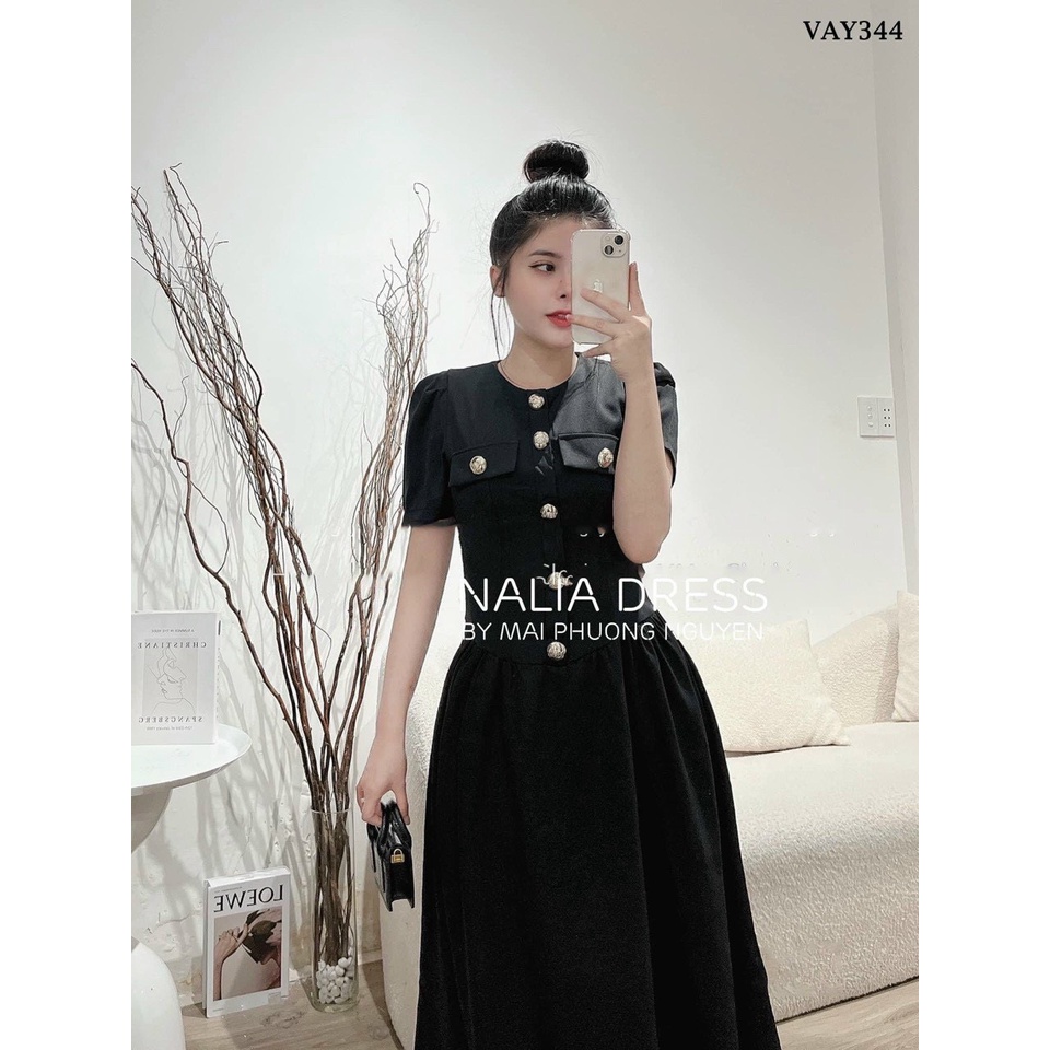 Đầm midi đen túi nắp thanh lich,cổ điển