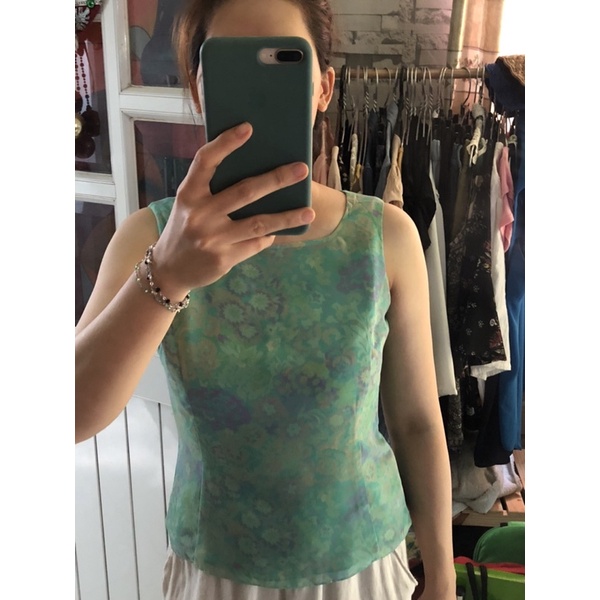 Áo voan hoa sát nách 2 lớp