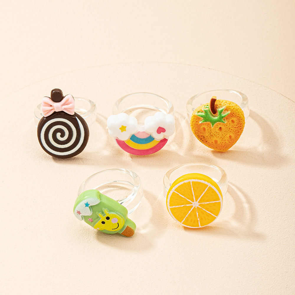 Nhẫn đeo ngón tay resin acrylic trái cây thức ăn sandwich cơm cuộn sushi Hàn Quốc hình học đáng yêu thời trang cho nữ