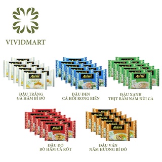 10 gói CHÁO ASIM 5 VỊ ĐẬU: TRẮNG GÀ HẦM BÍ ĐỎ, ĐEN CÁ HỒI RONG BIỂN, XANH THỊT BẰM NẤM ĐÙI GÀ, BÒ CÀ RỐT, VÁN NẤM HƯƠNG