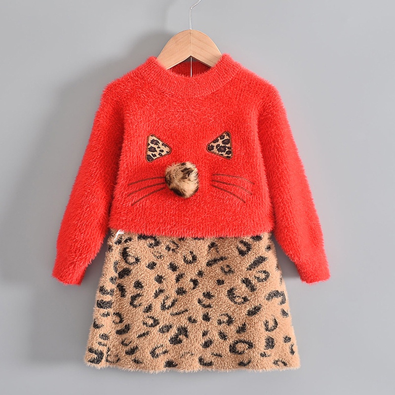 BEAR LEADER Bộ Áo Sweater + Chân Váy In Họa Tiết Da Báo Thời Trang Xuân Thu 2023 Mới Cho Bé Gái