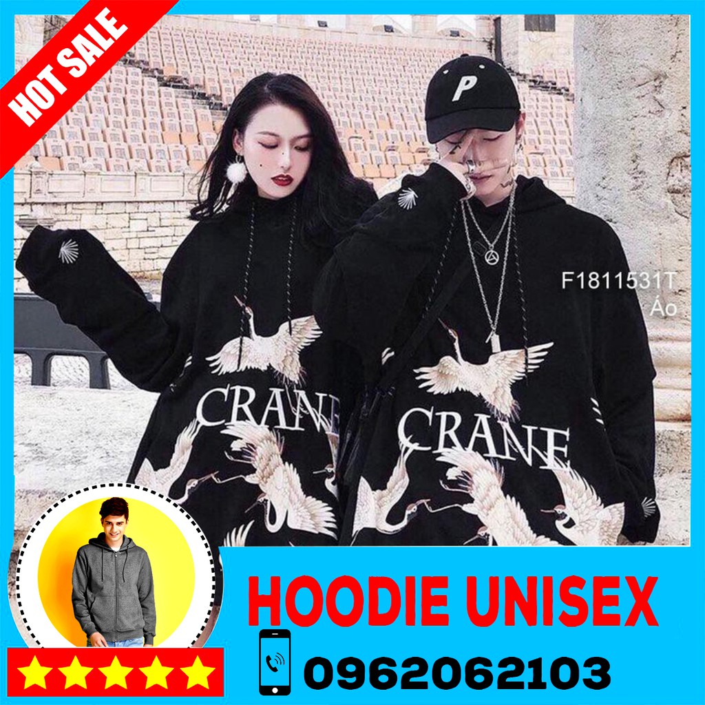 (HOOIDE) ÁO HOODIE NỈ NGOẠI HD850 (Crane - Con Hạc - Kèm Ảnh Thật) | BigBuy360 - bigbuy360.vn