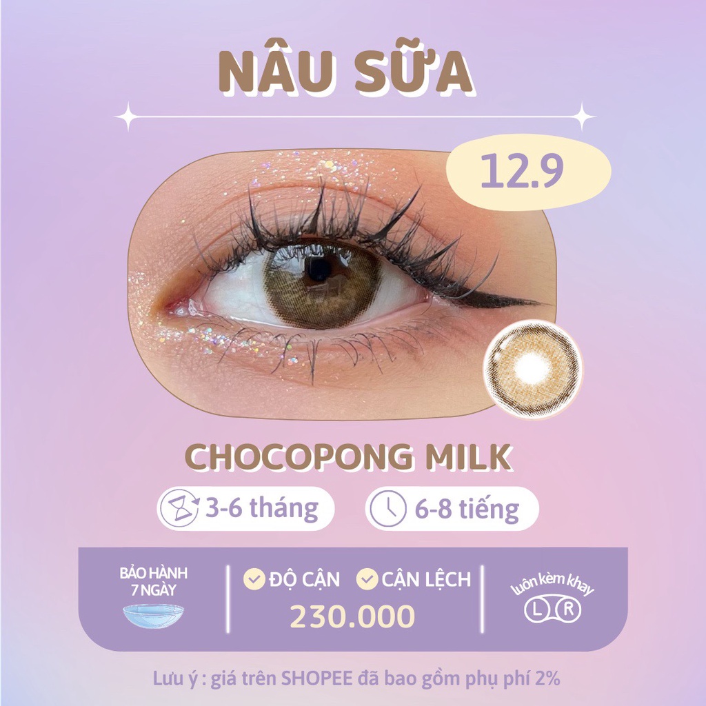 Lens nâng tông mắt nâu sữa có viền nhẹ nhàng Chocopong Milk Choco Made in Korea | Hạn sử dụng 3-6 tháng