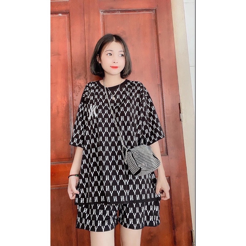 Bộ đồ áo thun unisex from rộng chữ full áo nam nữ kèm quần short đùo màu đen trắng basic mặc tại nhà siêu đẹp