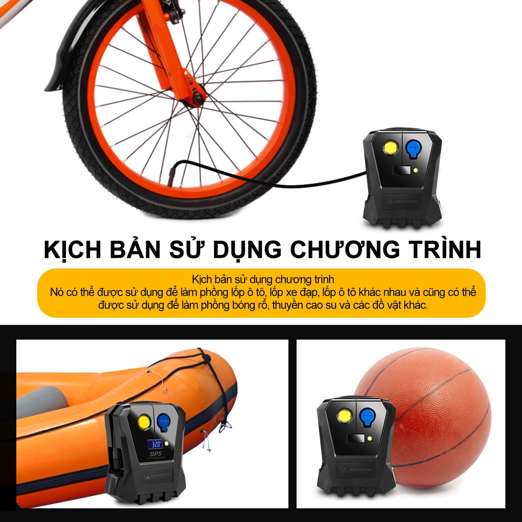 Máy Bơm Lốp Ô tô Michelin Cao Cấp Đa Năng Tự Ngắt 12v xe hơi Cho Xe Hơi từ 4 đến 16 chỗ，xe máy máy bơm lốp