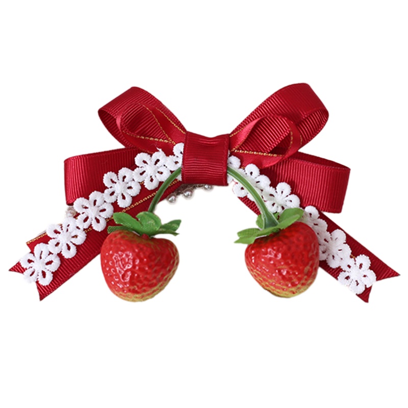 Flgo Kẹp Tóc Đính Nơ Hình Trái Dâu Tây Dễ Thương Cho Bé Gái