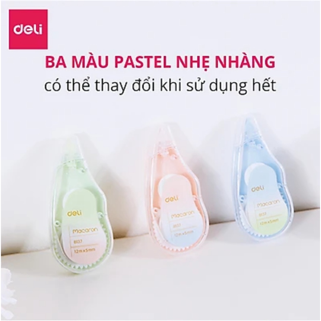 Bút xoá băng, băng xóa  12m Deli - Xanh dương/ Cam/ Xanh lá - 1 chiếc - E8137