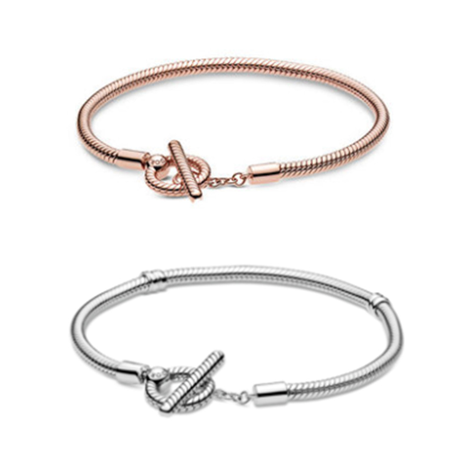 Vòng tay pandora bằng bạc 925 thiết kế kiểu rắn thời trang cho nữ