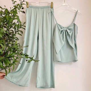 Set Pyjama hai dây nơ quyến rũ 4 màu cao cấp