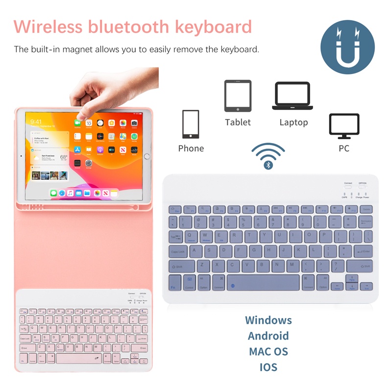 Bao Da Máy Tính Bảng Bằng Silicon Mềm Tích Hợp Bàn Phím Bluetooth Không Dây Có Ngăn Đựng Bút Cho iPad 10.2 9th Air4