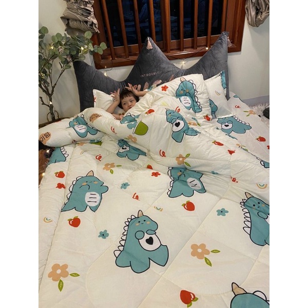 Bộ 5 món chăn phao  cotton, chăn ga gối poly cotton chăn kích thước m8x2m ga vừa cho đệm 10cm