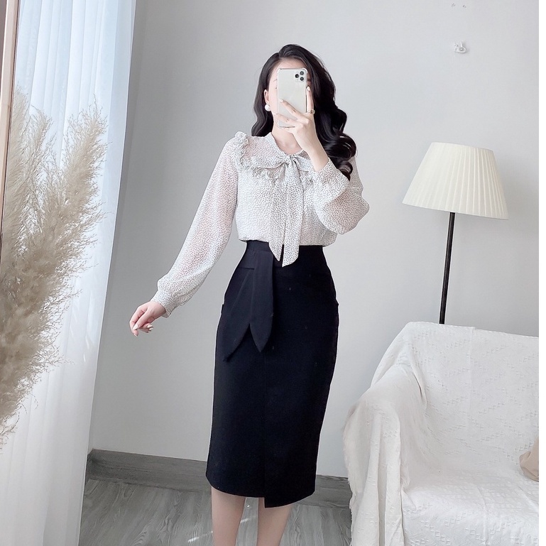 Chân Váy Công Sở Dáng Dài Phối Nơ Tai Thỏ Zym's House - K73