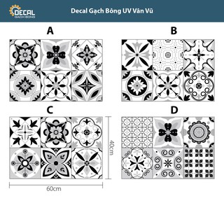 Decal gạch bông UV vân vũ 20x20 dán bếp (4 tờ 40x60cm=0.96m2)