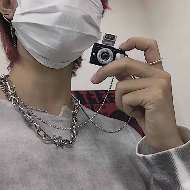 TIKTOK Popular hip-hop style Harajuku men and women pendants couple personality glow hipster camera necklace