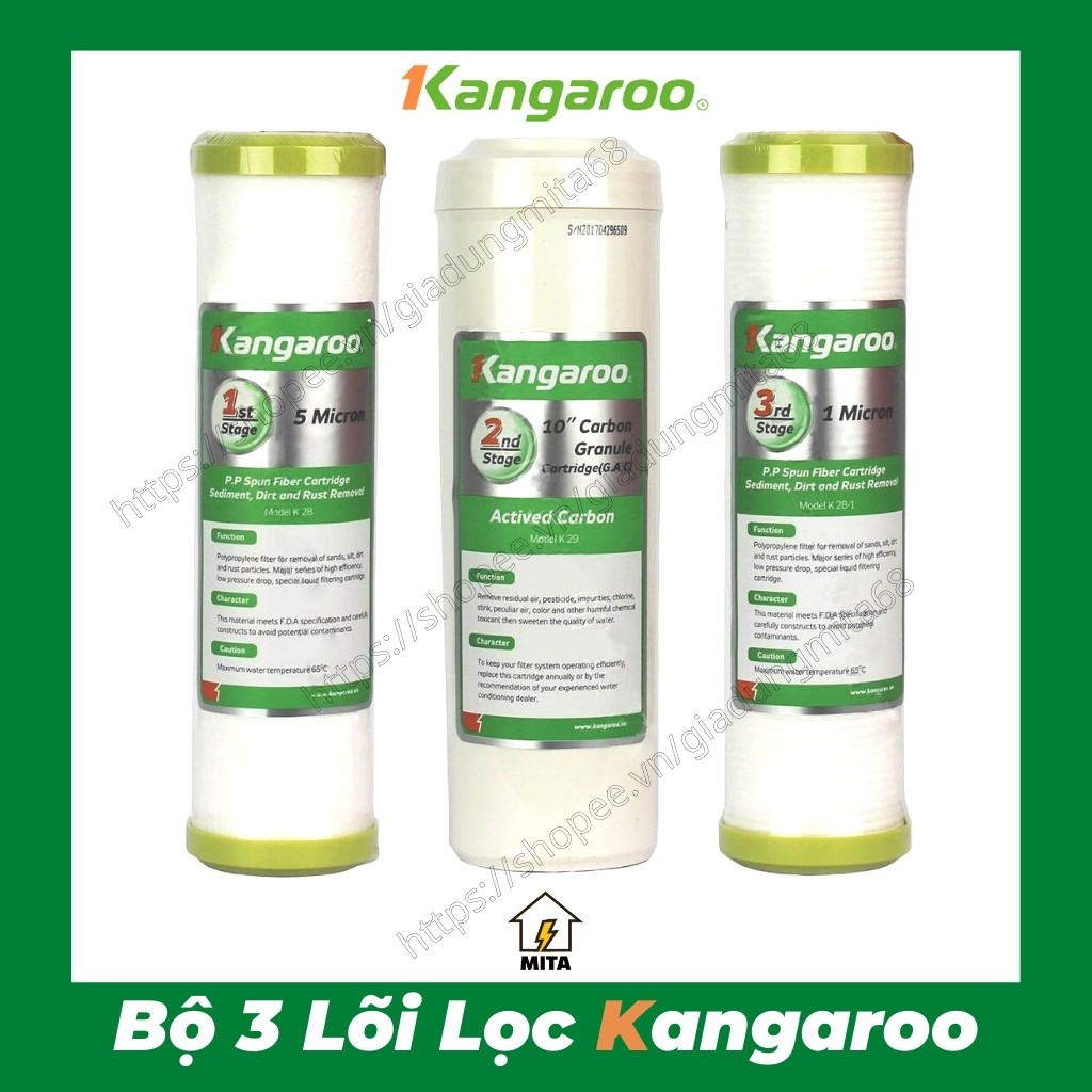 Lõi Lọc Nước Kangaroo - Lõi 1/2/3 - Bộ 3 Lõi Lọc 1/2/3 - Chính Hãng - MITA