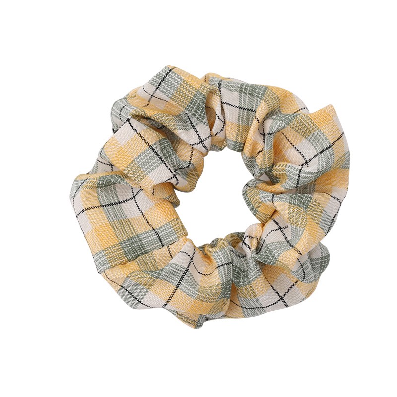 Dây thun cột tóc in họa tiết caro phối hoa kiểu Pháp cổ điển dễ thương cho nữ