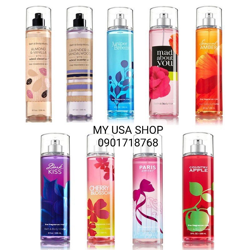 Xịt thơm Bath and Body Works ❤️ Xịt thơm toàn thân lưu hương nước hoa Bath and Body Works 236ml