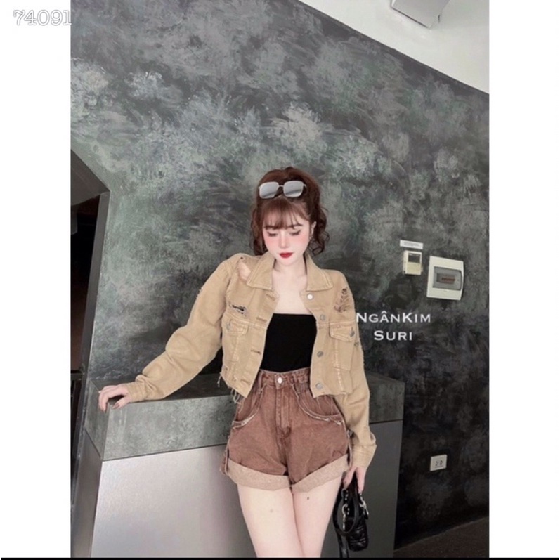 Áo khoác Jean rách crotop tua lai cá tính Bigsize 39-65kg (Video,Ảnh thật)