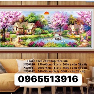 Tranh thêu chữ thập chỉ lụa phong cảng khổ lớn 230x1m