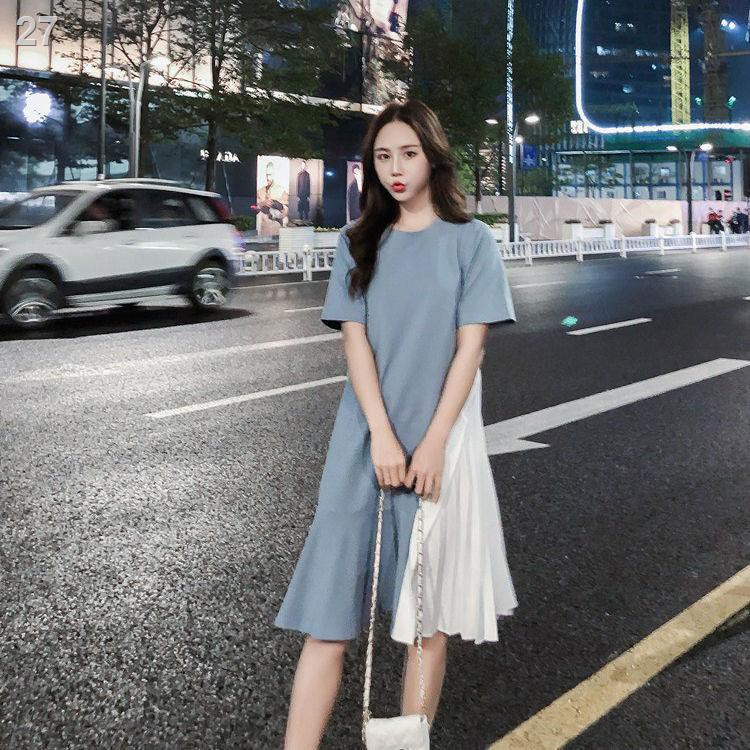 bà bầu mặc mùa hè Váy dáng dài xẻ giữa không đều thời trang phiên bản Hàn Quốc sành điệu của thả rông áo t