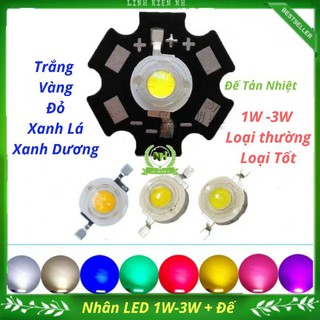 (LKNH) (Set 10C) Nhân LED/ Chip LED 1W/3W 2.4V-4.7V, đế tản nhiệt Loại Tốt