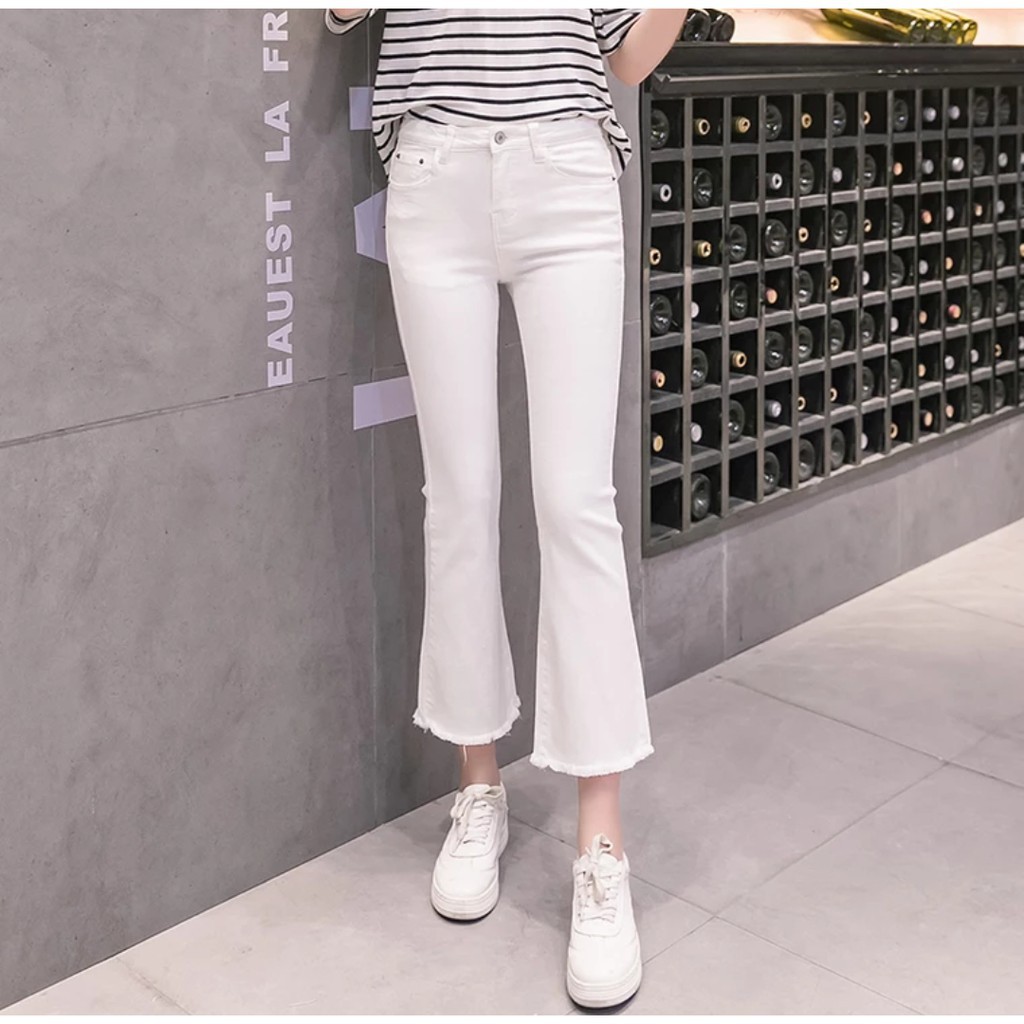 Quần jeans chất kaki ống loe cạp cao dày dặn co giãn tốt mix đồ cực xinh