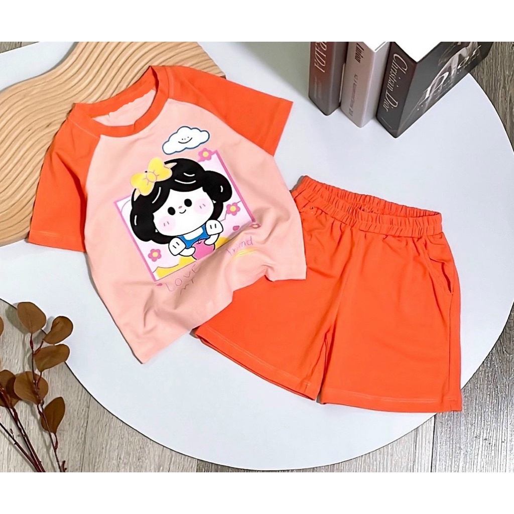 Bộ đồ bé gái dễ thương in HINH BÉ BẠCH TUYẾT phối raplang từ 7kg đến 25kg 5MÀU