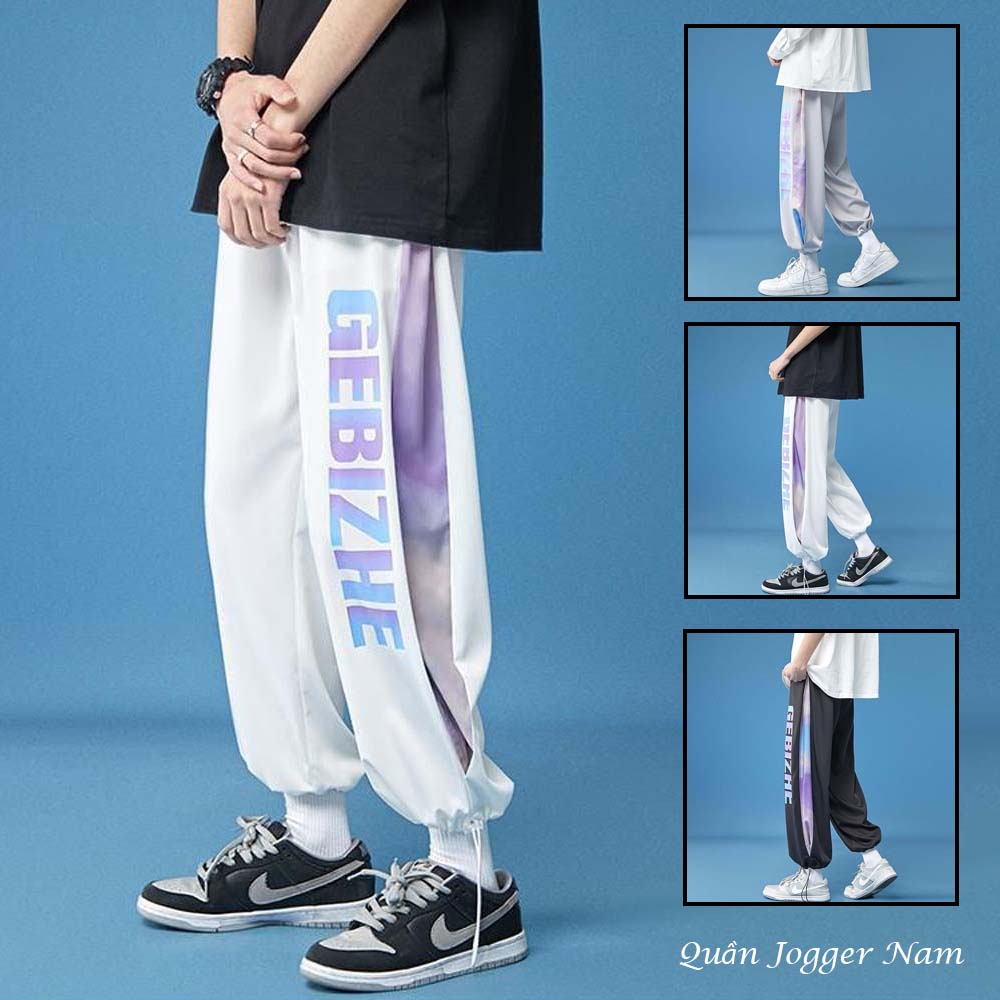 Quần Thể Thao Nam Nữ Phối Chữ Loang Màu GEBIZHE Ống Rộng Kèm Dây Rút Gấu Độc Đáo JOGGER NAM 9000090