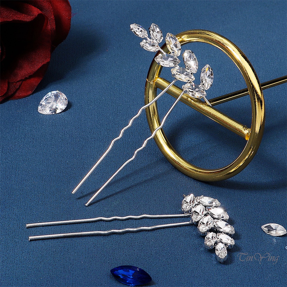 GETNOIVAS Set 2 Trâm Cài Tóc 2 Cái Hình Bông Lúa Mạch Đính Đá Pha Lê Nhân Tạo Thời Trang