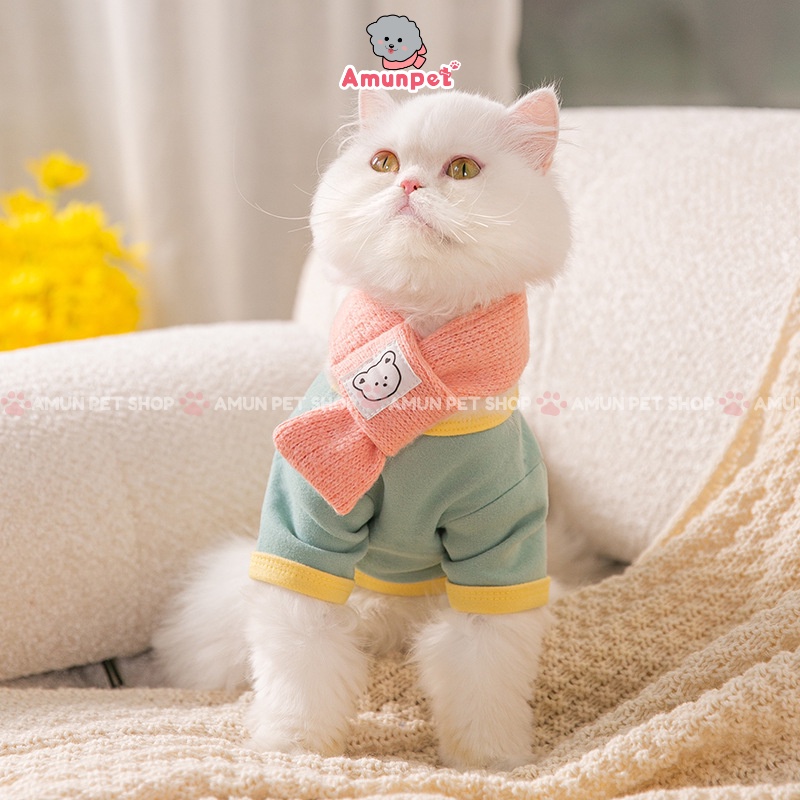 Set Áo Nỉ Kèm Khăn Len Cho Chó Mèo Cực Yêu Thời Trang Quần Áo Mùa Thu Đông Cho Thú Cưng Giá Rẻ Amun Pet