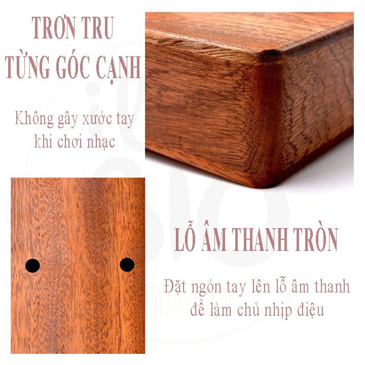 Đàn Kalimba gỗ nguyên khối 17 phím tặng kèm búa chỉnh âm, túi đựng, khăn lau, giấy dán nốt nhạc...