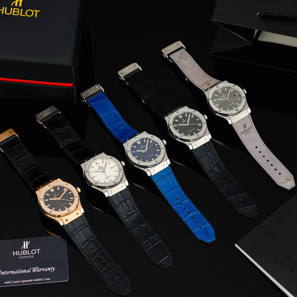 Đồng hồ nam Hublot máy cơ automatic mặt tròn đính viền đá chống nước cao cấp DH8803 | BigBuy360 - bigbuy360.vn