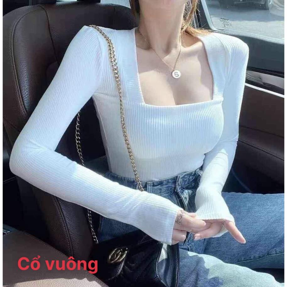 Áo thun len tăm nữ dệt kim tay dài cổ vuông dáng ôm kiểu Hàn Quốc | BigBuy360 - bigbuy360.vn