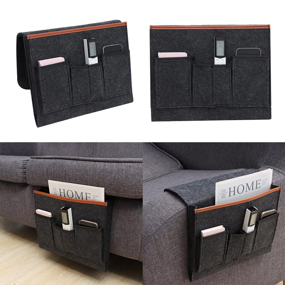 KUNHEV Túi Đựng Đồ 5 Ngăn Bằng Vải Nỉ Màu Đen Sắp Xếp Gọn Gàng Cho Ghế Sofa