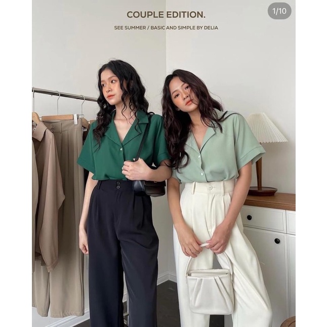 Áo sơ mi lụa trượt cổ vest 5 màu hiện đại NEO