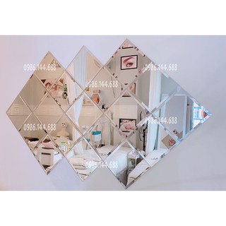 Bộ 12 Gương Thủy Tinh Dán tường Trang trí Vuông vát cạnh Size 20cm