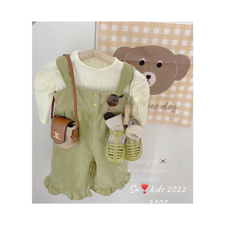 [SET BÉ GÁI] Bộ yếm cốm áo tay nhún xinh yêu cho bé gái (10-29kg)