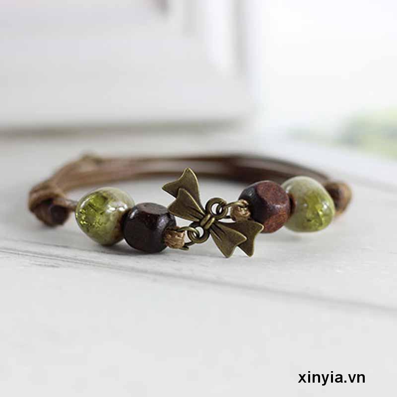 Vòng Đeo Tay Dây Bện Phối Gốm Sứ Thời Trang Dành Cho Nữ